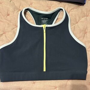 Peloton high impact navy Sports Bra with Yellow Zip